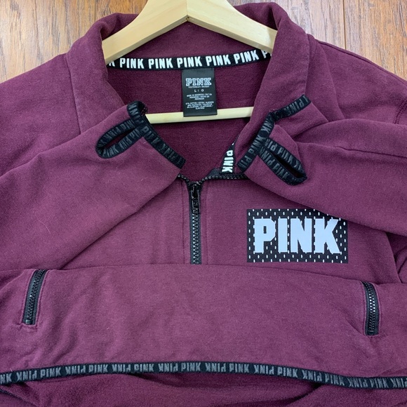 VS Pink Lightweight 1/4 Zip Sweatshirt Sz L Maroon - Picture 3 of 4